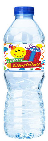 Happy Birthday-Smiley Face-Personalized Water Bottle Labels-12pack