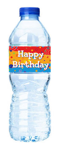 Happy Birthday-Stars&Dots-Personalized Water Bottle Labels-12pack