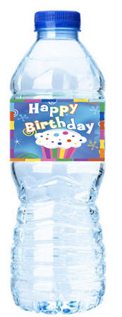 Happy Birthday-Cupcake-Personalized Water Bottle Labels-12pack