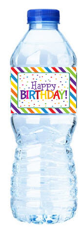 Happy Birthday-Stripes&Stars-Personalized Water Bottle Labels-12pack