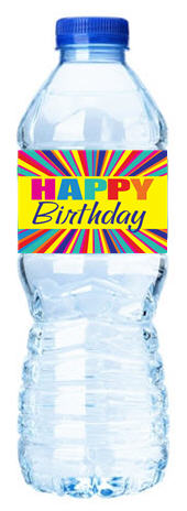 Happy Birthday-Stripes-Personalized Water Bottle Labels-12pack