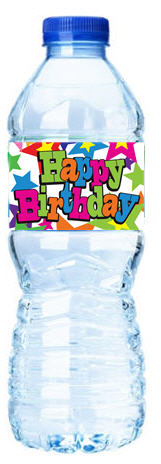 Happy Birthday-Bright Stars-Personalized Water Bottle Labels-12pack
