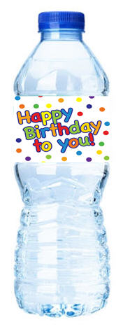 Happy Birthday Primary Dots-Personalized Water Bottle Labels-12pack