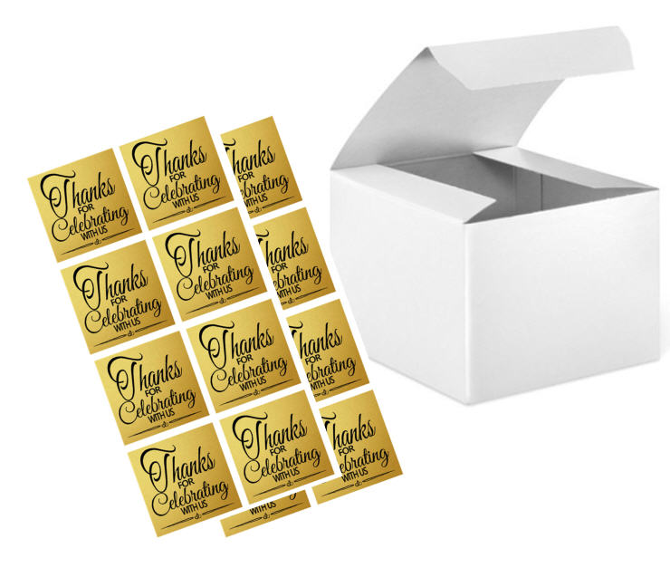 4 x 4 x 3" White  Wedding Gift Candy & Party Favor Boxes w. Sticker Seals -24pack
