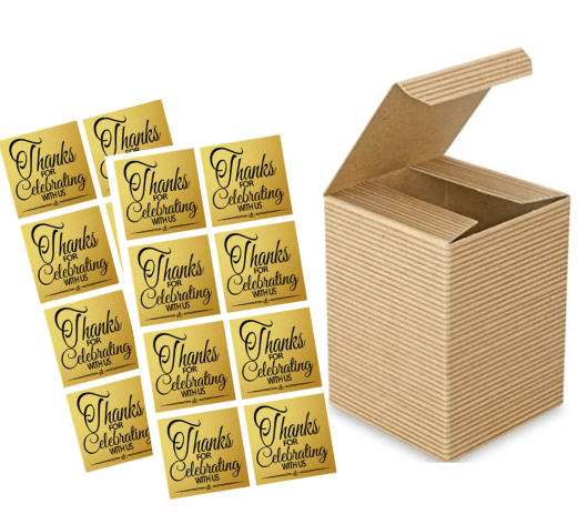 3 x 3 x 4" Kraft Brown  Wedding Gift Candy & Party Favor Boxes w. Sticker Seals -24pack