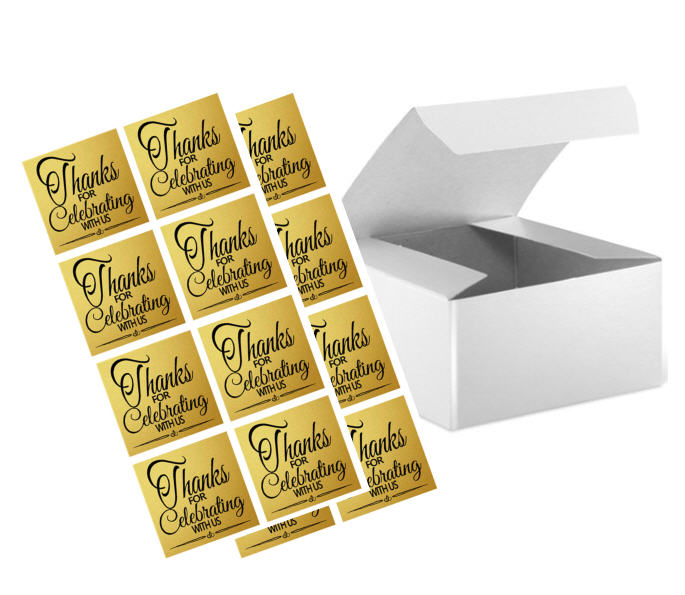 4 x 4 x 2" White  Wedding Gift Candy & Party Favor Boxes w. Sticker Seals -24pack