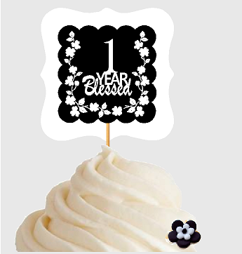 1st Birthday - Anniversary Blessed Cupcake Decoration Toppers  Picks -12ct