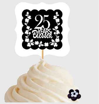 25th Birthday - Anniversary Blessed Cupcake Decoration Toppers  Picks -12ct