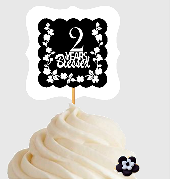 2nd Birthday - Anniversary Blessed Cupcake Decoration Toppers  Picks -12ct