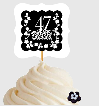 47th Birthday - Anniversary Blessed Cupcake Decoration Toppers  Picks -12ct