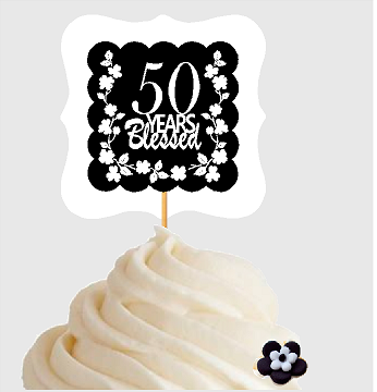50th Birthday - Anniversary Blessed Cupcake Decoration Toppers  Picks -12ct