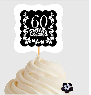 60th Birthday - Anniversary Blessed Cupcake Decoration Toppers  Picks -12ct