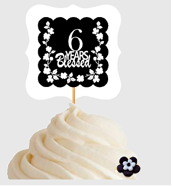 6th Birthday - Anniversary Blessed Cupcake Decoration Toppers  Picks -12ct