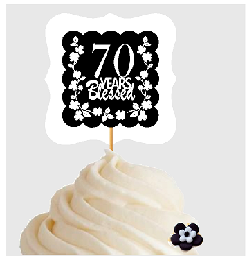 70th Birthday - Anniversary Blessed Cupcake Decoration Toppers  Picks -12ct