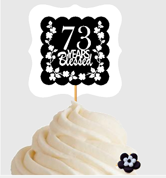 73rd Birthday - Anniversary Blessed Cupcake Decoration Toppers  Picks -12ct