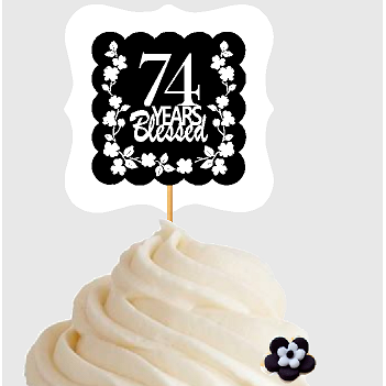 74th Birthday - Anniversary Blessed Cupcake Decoration Toppers  Picks -12ct