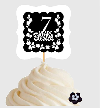 7th Birthday - Anniversary Blessed Cupcake Decoration Toppers  Picks -12ct