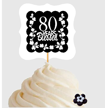 80th Birthday - Anniversary Blessed Cupcake Decoration Toppers  Picks -12ct