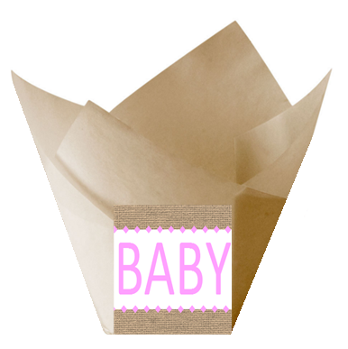 Baby Shower Pink Baby Natural Kraft (Burlap Brown) Tulip Baking Cup Liners - 12pack
