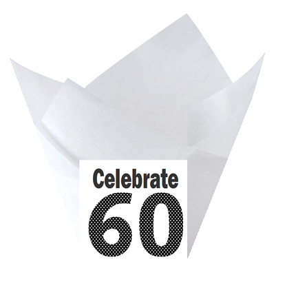 Celebrate 60 (60th Birthday) Natural Kraft (Burlap Brown) Tulip Baking Cup Liners - 12pack