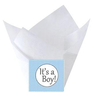 Its a boy Baby Shower Blue Houndstooth White Tulip Baking Cup Liners - 12pack