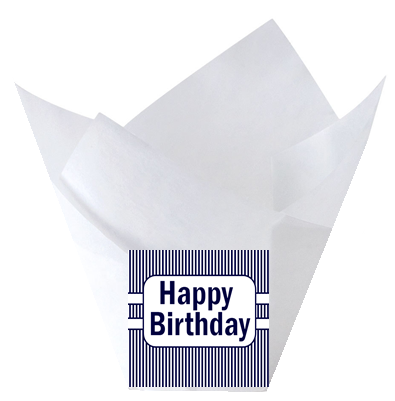 Happy Birthday Blue White Tulip Baking Cup Liners - 12pack