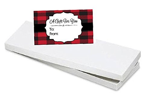 BundleOfBeauty HG79T - 4pk Scarf- Tie - Socks White Gift Wrap Packaging Box with Buffalo Plaid Gift Tags