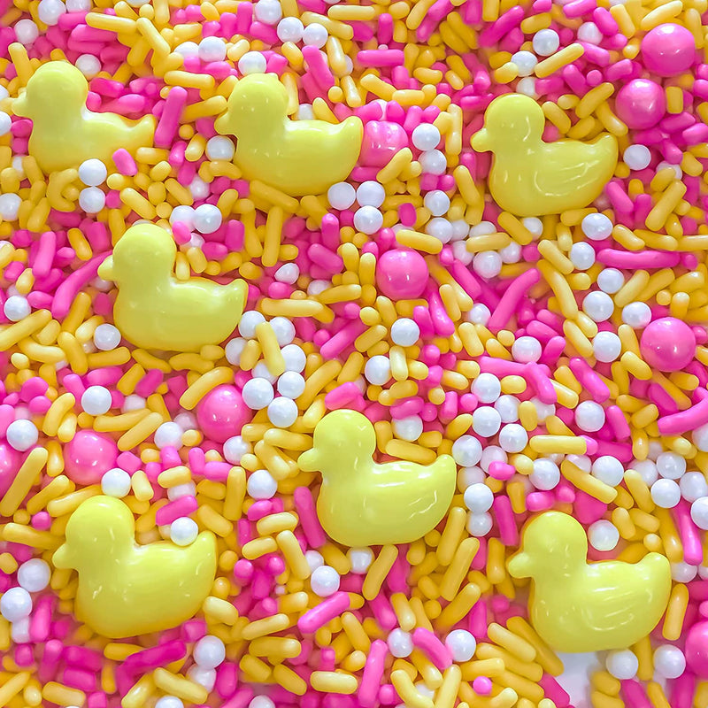 Quack Quack Duck Pink Cupcake Cake Decoration Confetti Sprinkles Cake Cookie Icecream Donut Jimmies Quins 6oz