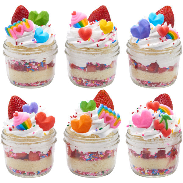 Rainbow Cupcake Heart Rainbow & Cherry Edible Dessert Toppers Cake Cupcake Sugar Icing Decorations-12ct