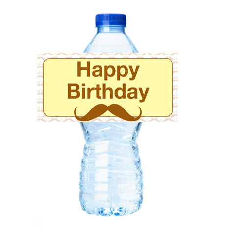 Happy Birthday Mustache Personalized Party Decoration Water Bottle Label Stickers