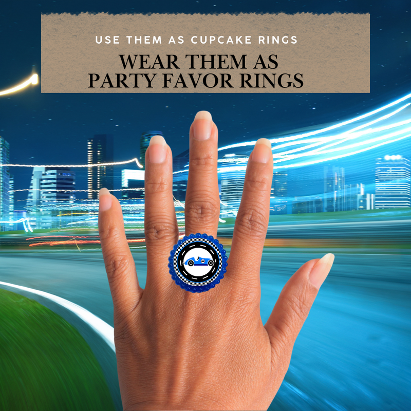 Race Car Easy Toppers Cupcake Decoration Rings -12pk
