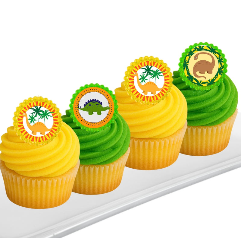 Jungle Dinosaur Easy Toppers Cupcake Decoration Party Favor Rings -12pk