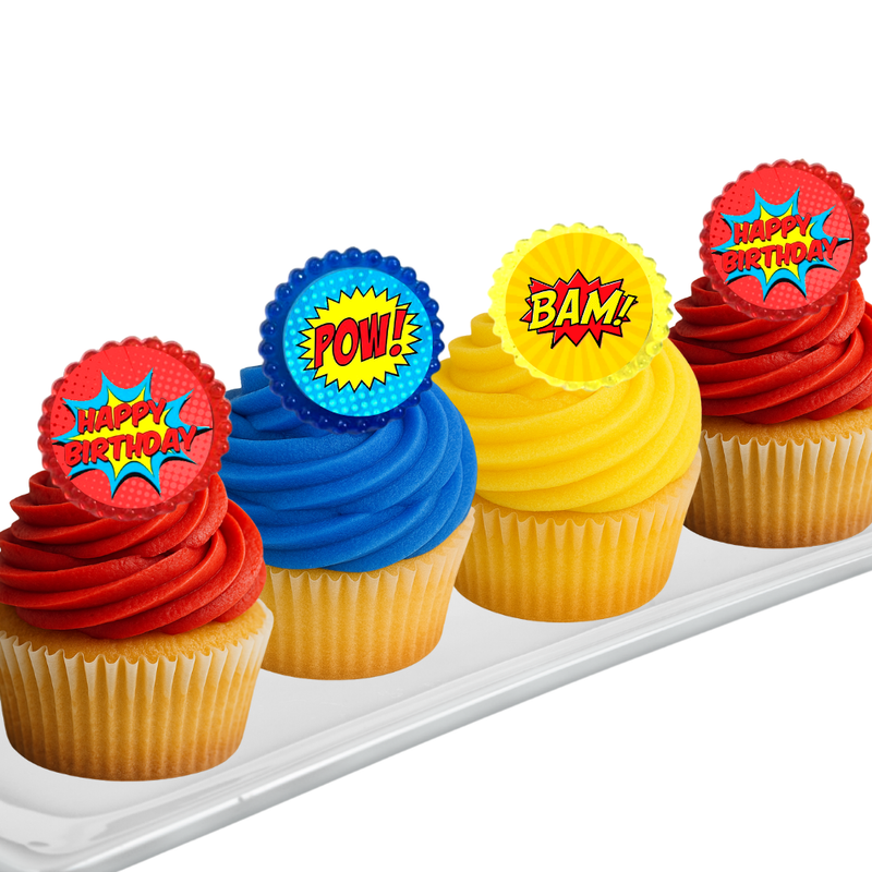 Super Hero Boys Easy Toppers Cupcake Decoration Rings -12pk