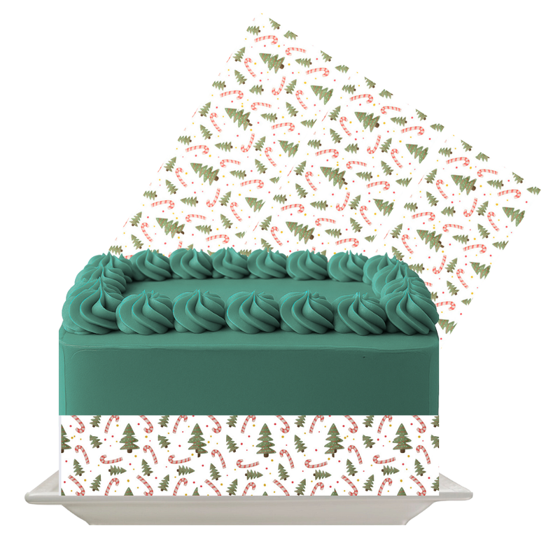 Christmas Tree & Candy Cane Edible Cake Wrap | Holiday Icing Sheet | Festive December Cake Decoration