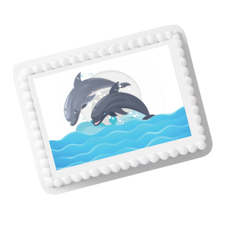 Dolphins Ocean Edible Cake Topper – 8x10 Frosting Sheet | Sea Animal Birthday Decoration