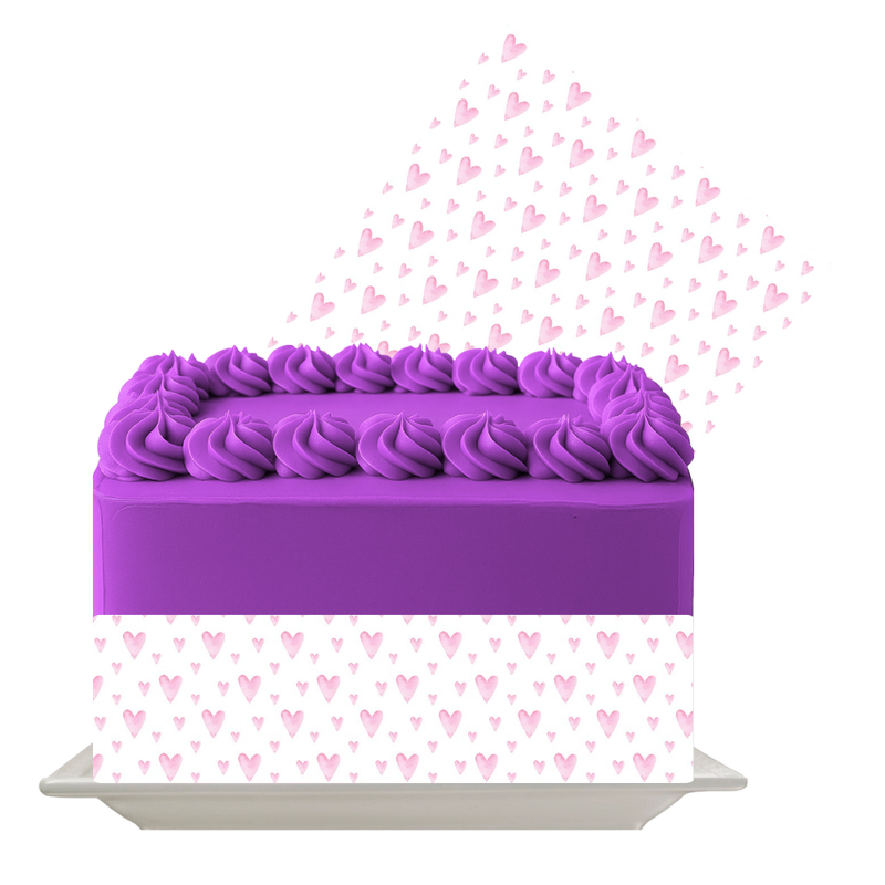Pink Hearts Edible Cake Wrap | Cute Heart Icing Sheet | Romantic Cake Decoration