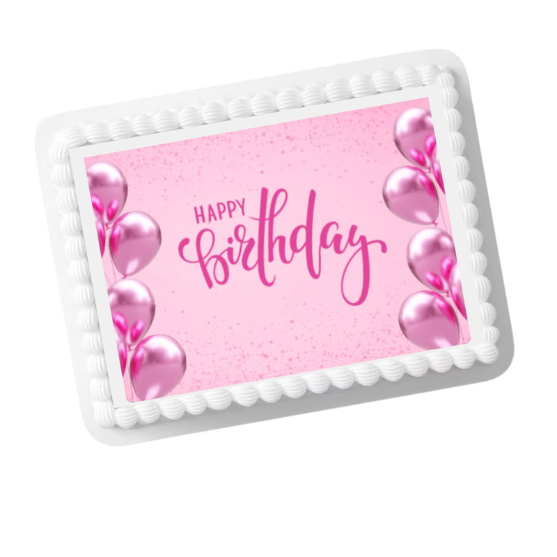 Pink Balloons Happy Birthday Edible Cake Topper – 8x10 Frosting Sheet | Birthday Party Decoration