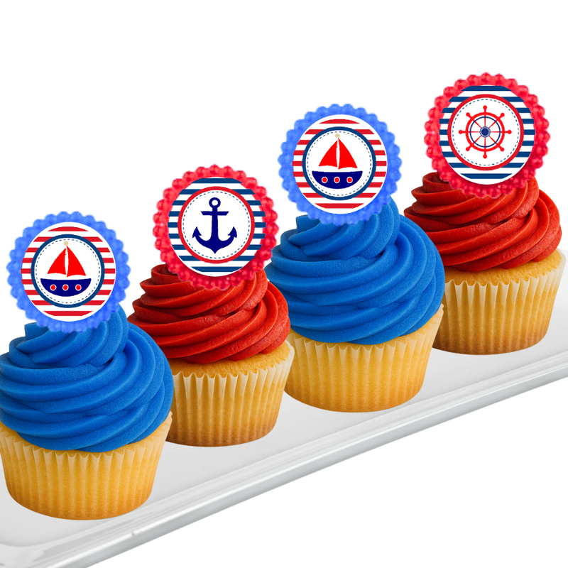 Nautical Anchor Easy Toppers Cupcake Decoration Rings -12pk