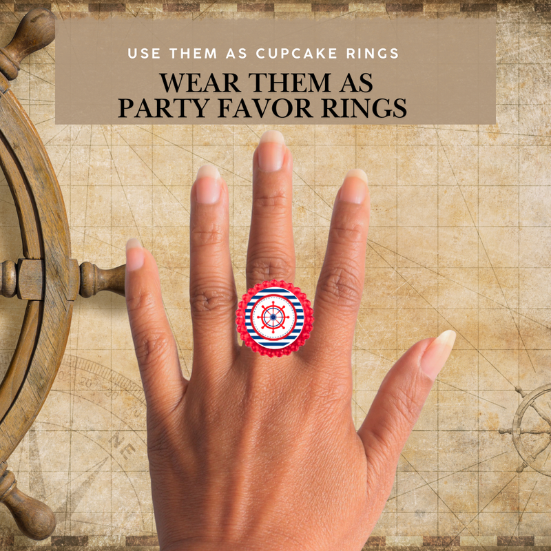 Nautical Anchor Easy Toppers Cupcake Decoration Rings -12pk