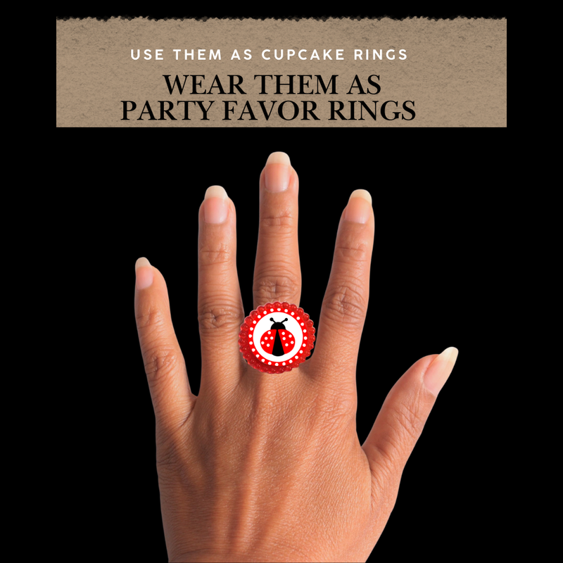 Lady Bug Easy Toppers Cupcake Decoration Rings -12pk