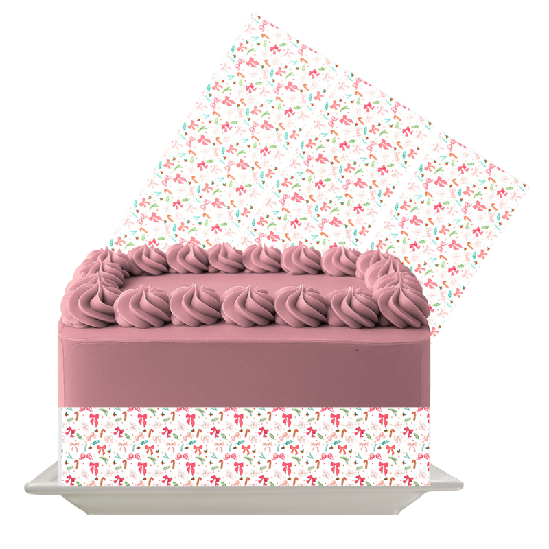 Pink Bow Symbol Edible Cake Wrap | Girly Pink Icing Sheet | Birthday & Baby Shower Cake Decoration