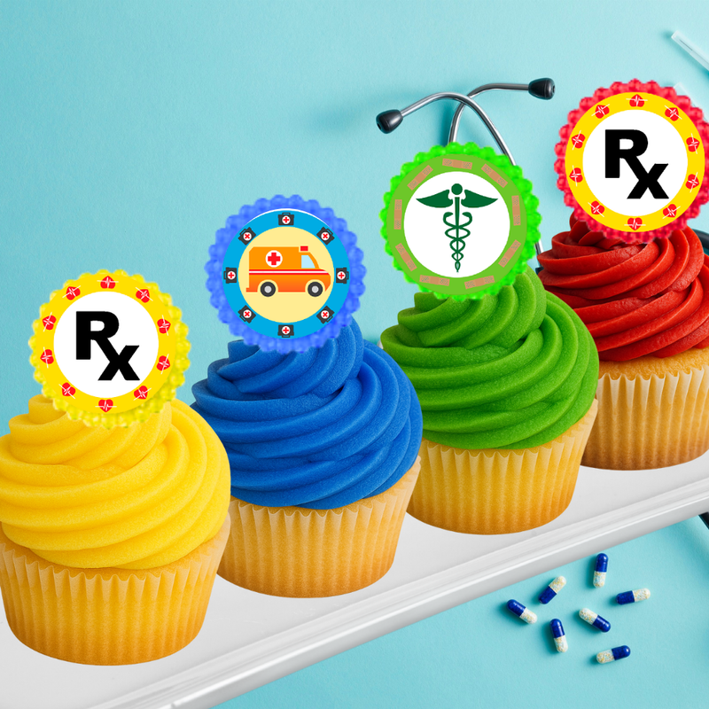 Medical Doctor Nurse RX Easy Toppers Cupcake Decoration Party Favor Rings -12pk