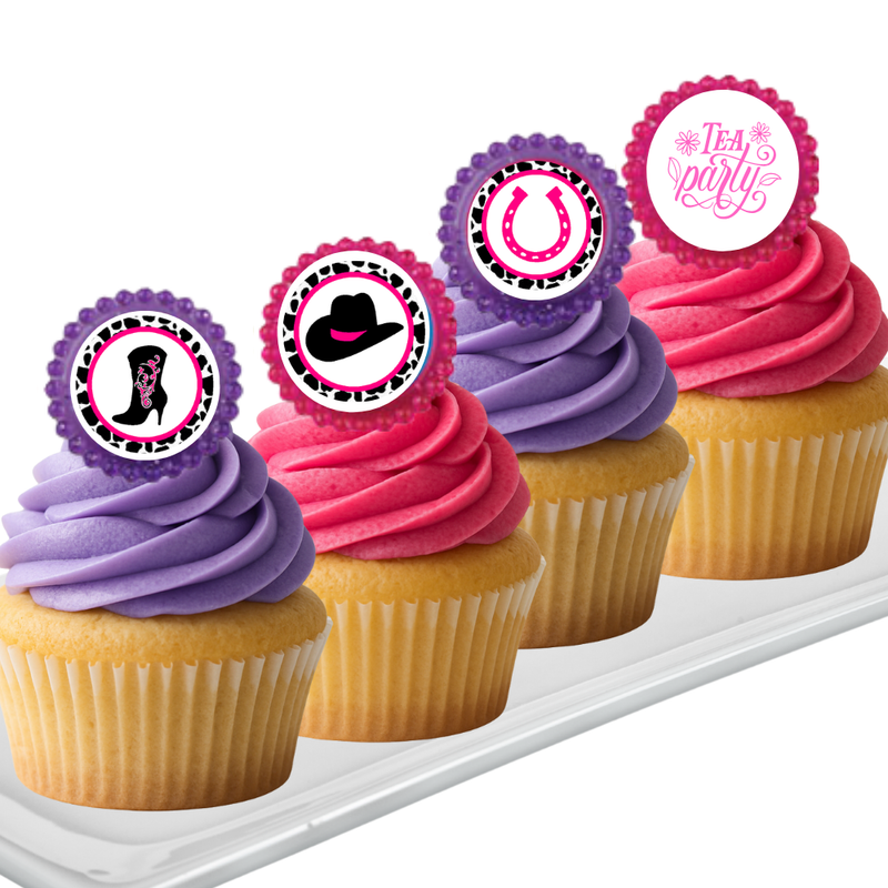 Western CowGirl Easy Toppers Cupcake Decoration Rings -12pk