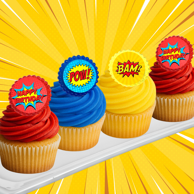 Super Hero Boys Easy Toppers Cupcake Decoration Rings -12pk