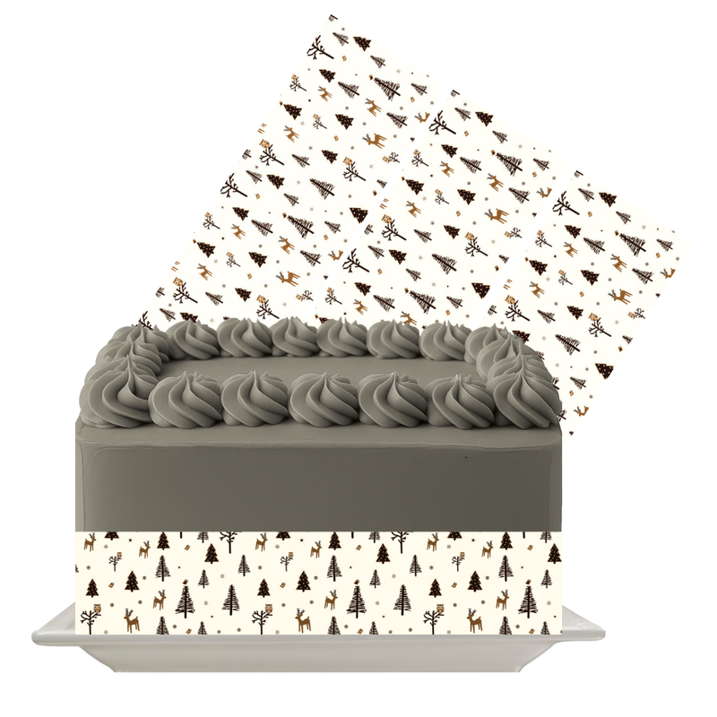 Tiny Christmas Trees Edible Cake Wrap | Minimalist Holiday Icing Sheet | Festive Christmas Cake Decoration