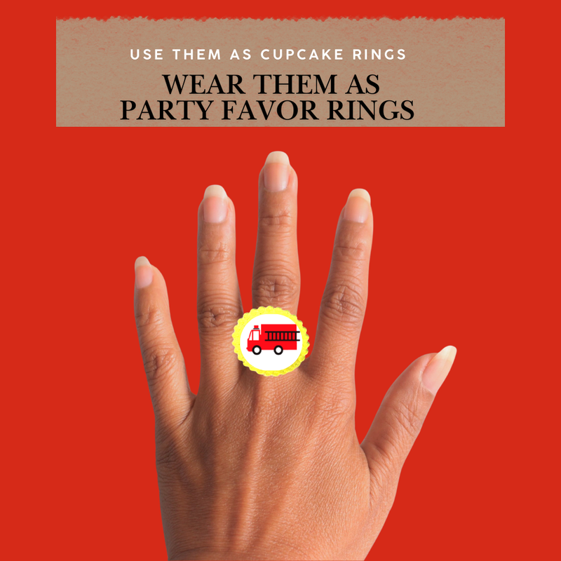 Fire Engine Truck Easy Toppers Cupcake Decoration Rings -12pk