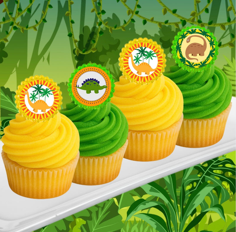 Jungle Dinosaur Easy Toppers Cupcake Decoration Party Favor Rings -12pk