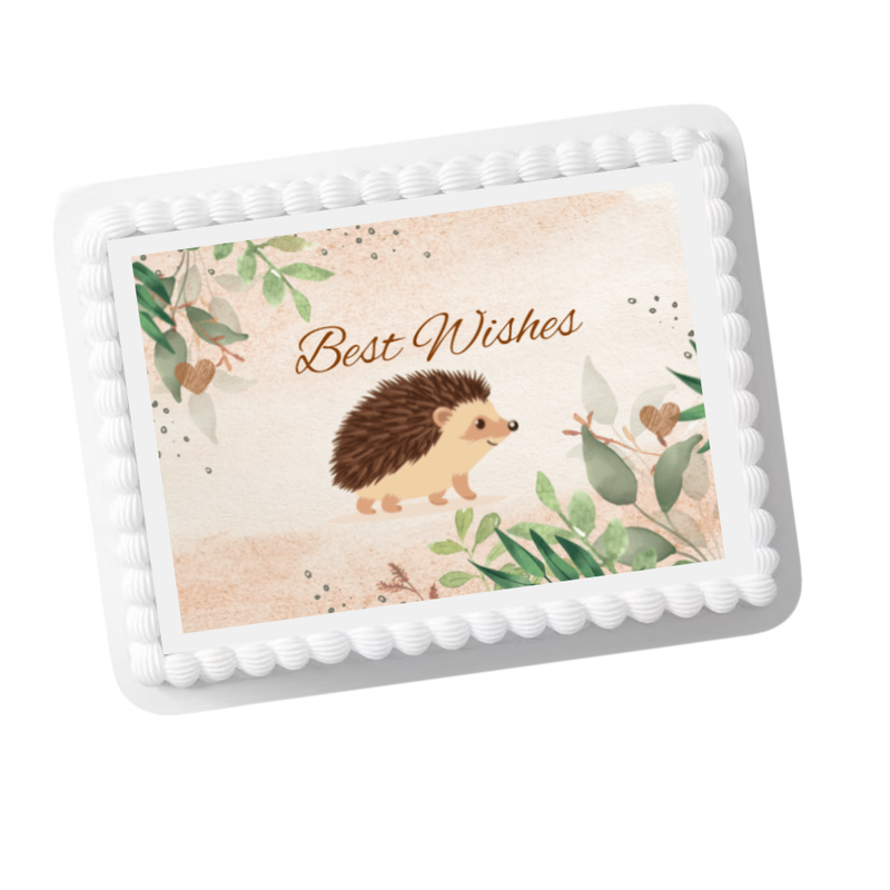 Hedgehog Best Wishes Edible Cake Topper – 8x10 Frosting Sheet | Cute Forest Animal Cake Decoration