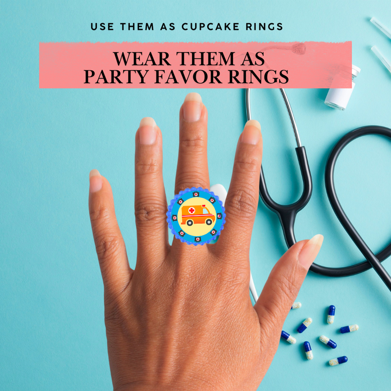 Medical Doctor Nurse RX Easy Toppers Cupcake Decoration Party Favor Rings -12pk