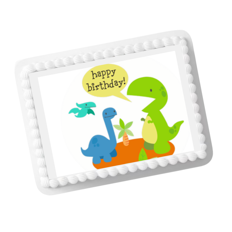 Blue Birthday Dinos Edible Cake Topper – 8x10 Frosting Sheet | Dinosaur Party Decoration
